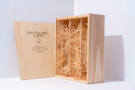 Luxe houten wijnkist met gravering voor 3 flessen