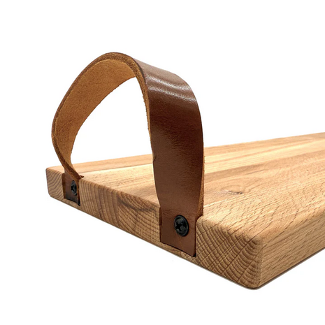 Gepersonaliseerde Borrelplank met leren handvaten van Beukenhout - Met Naam of Logo