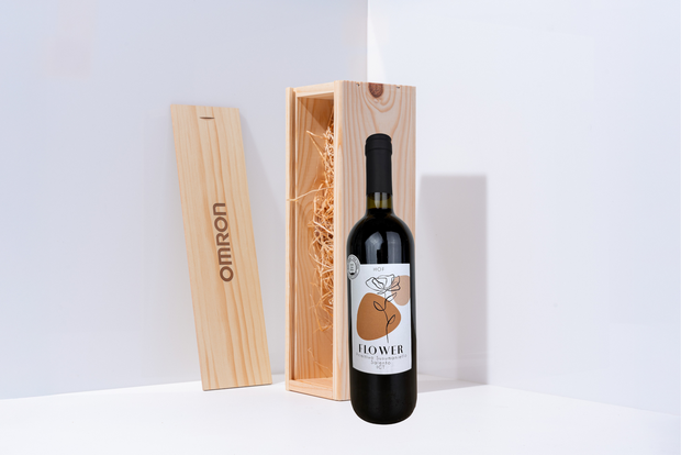 1-Vaks Wijnkist met Gravering en Fles Flower Primitivo Susumaniello Salento