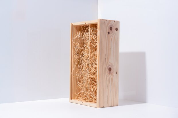 Houten wijnkist 2-vaks met gratis houtwol – Luxe cadeauverpakking voor 2 flessen wijn - Afbeelding 3