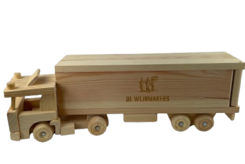 Gegraveerde vrachtwagen wijnkist |Uniek relatiegeschenk transport